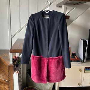 Misha Nonoo Wool Coat with Rabbit Fur Trim